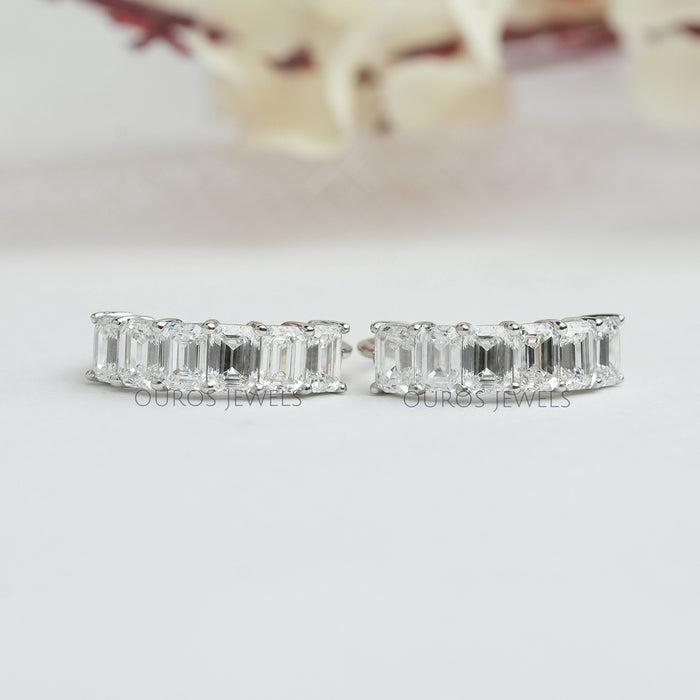 Emerald Cut Lab Grown Diamond Loop Earrings