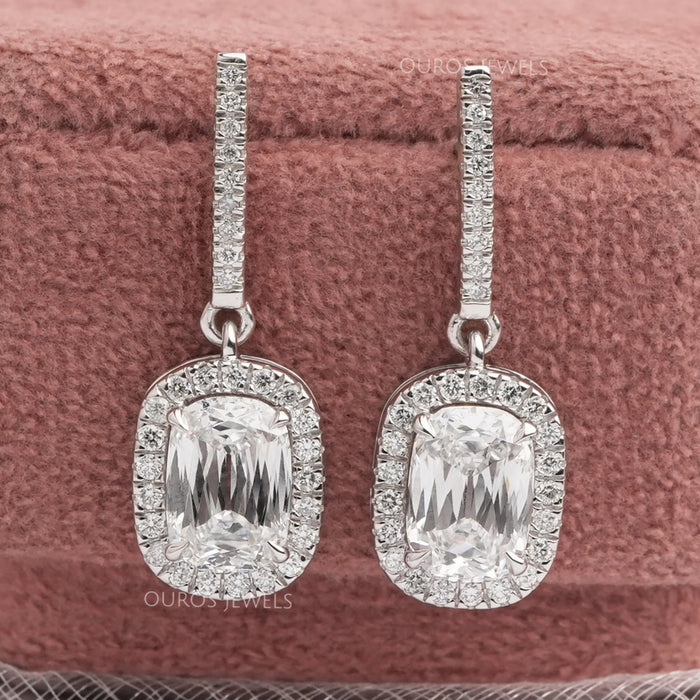 Old Mine Cushion Cut Diamond Drop Earrings