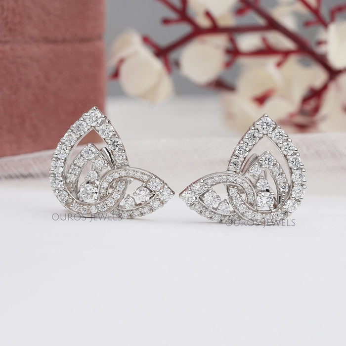 Round Cluster Diamond Clip On Back Earrings