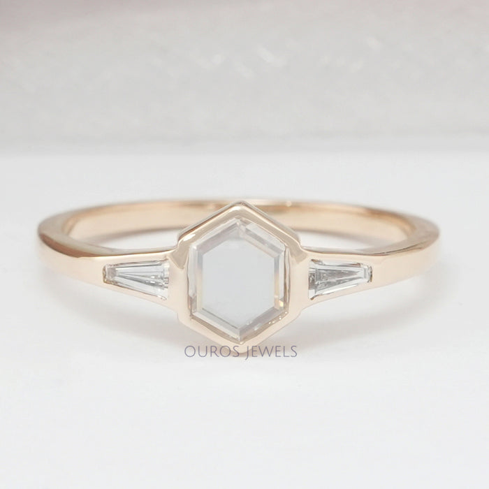 Hexagonal Portrait Cut Diamond Bezel Setting Ring