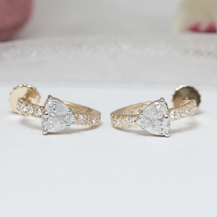 Pear and Round Diamond Petite Hoop Earrings