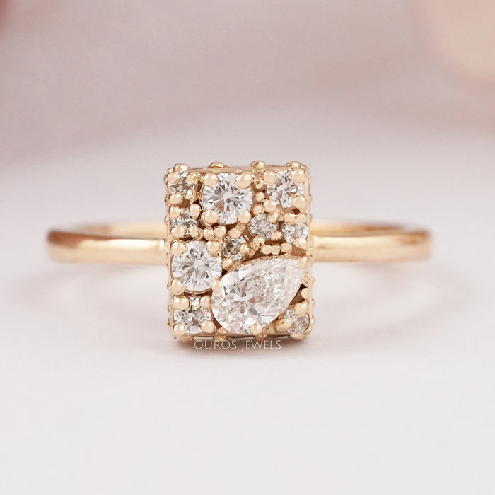 Vintage Square Pear Diamond Cluster Ring