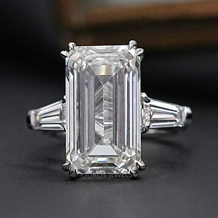 Emerald Diamond Tapered Baguette Trilogy Ring