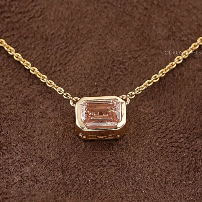 Bezel Set Emerald Diamond Solitaire Necklace