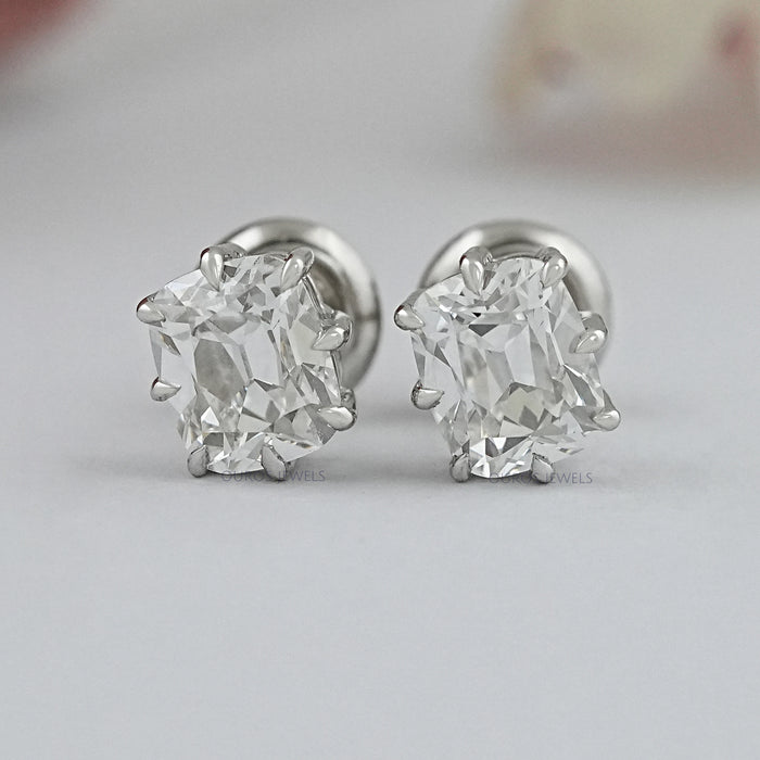 Old Mine Cushion Cut Diamond Stud Earrings