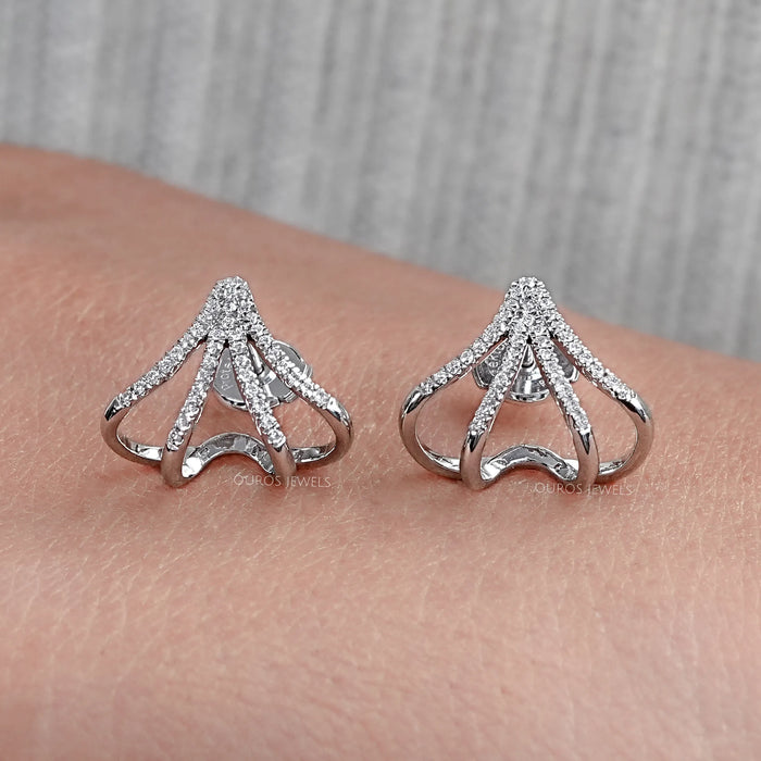 Round Cut Lab Diamond Arrow Cage Huggie Earrings