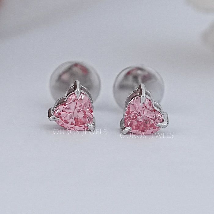 Pink Heart Cut Lab Grown Diamond Earrings