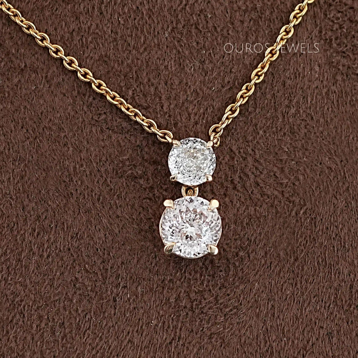 Two Stone Prong Set Round Portuguese Cut Lab Diamond Pendant