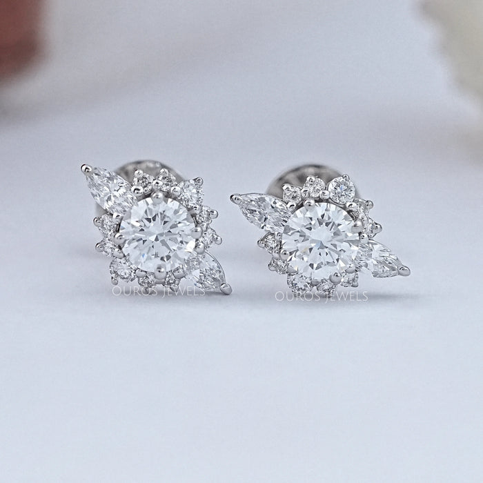 Round And Marquise Cluster Diamond Earring
