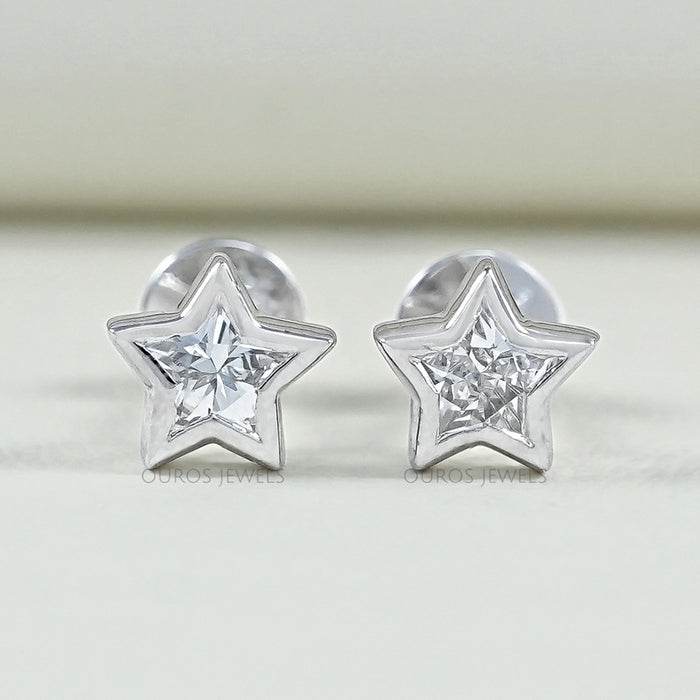 Star Shaped Diamond Bezel Set Earrings