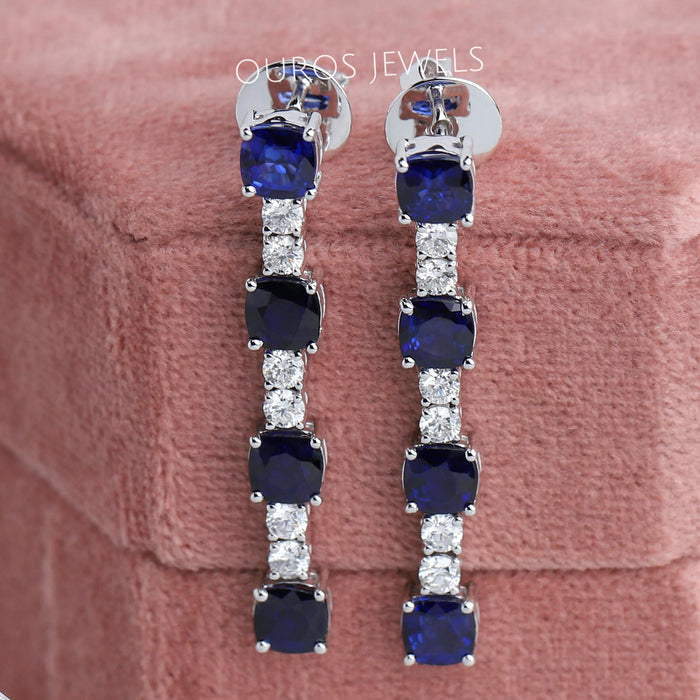 Gemstone and Sapphire Drop Dangle Earrings