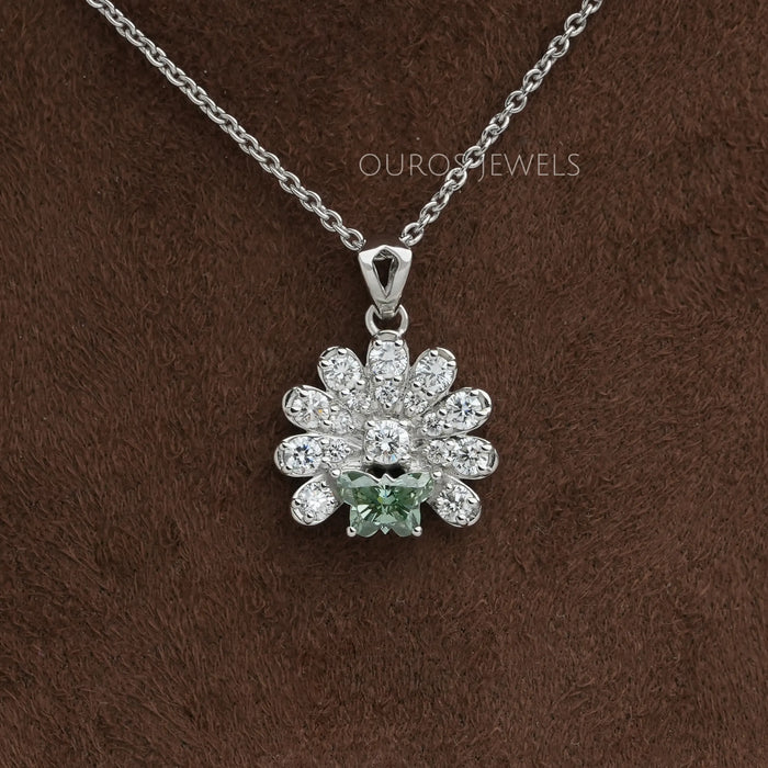 Green Butterfly Cut Lab Diamond Pendant