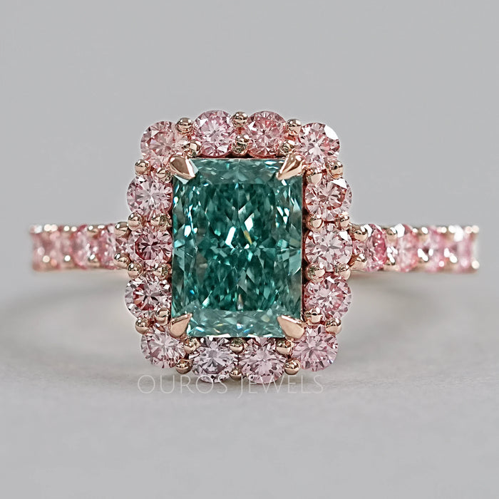 Radiant Cut Lab Halo With Accent Diamond Ring
