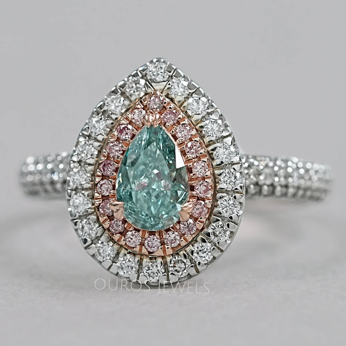 Green Pear Cut Double Halo Engagement Ring