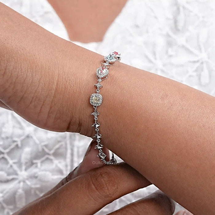 Halo Link Diamond Multi Color Bracelet