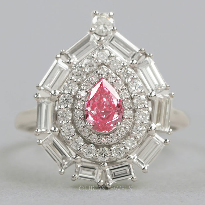 Baguette And Round Halo Diamond Ring