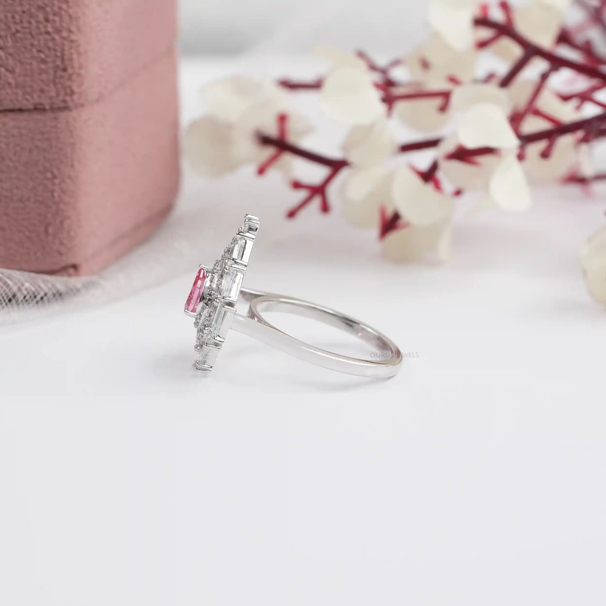 0.40 CT Pink Pear Cut Lab Diamond Double Halo Ring Ring