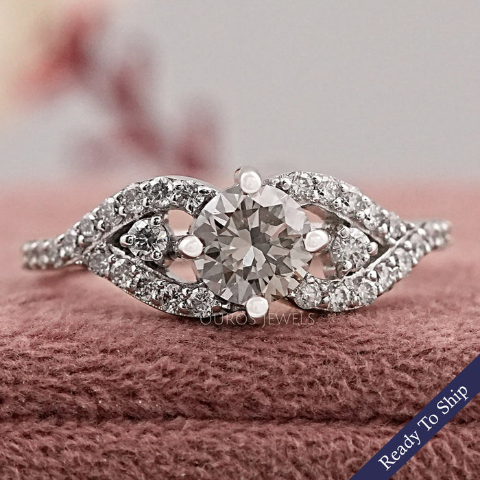 Olive Round Split Shank Accent Diamond Dainty Ring