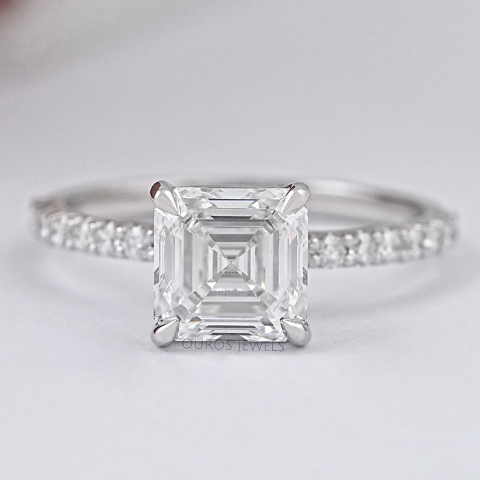 Asscher Cut Solitaire Accent Diamond Ring for Engagement