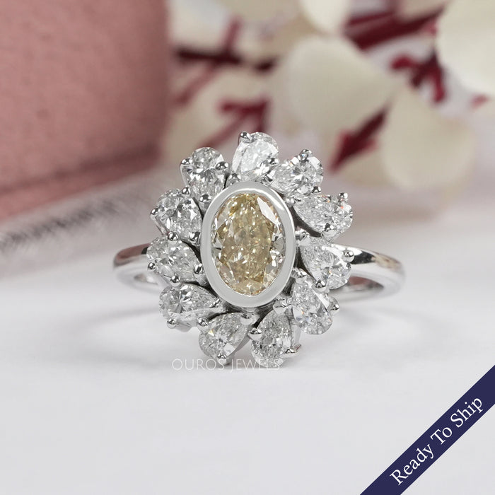 Yellow Oval Cut Bezel Set Lab Diamond Halo Ring