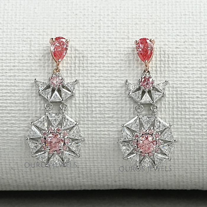 Pink Diamond Starburst Dangle Earrings