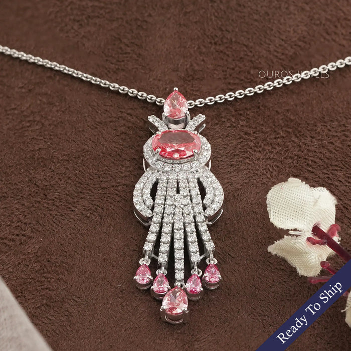 Pink Oval Lab Diamond Halo Pendant