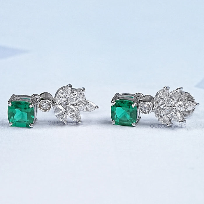 Green Gemstone Cushion And Marquise Drop Earrings