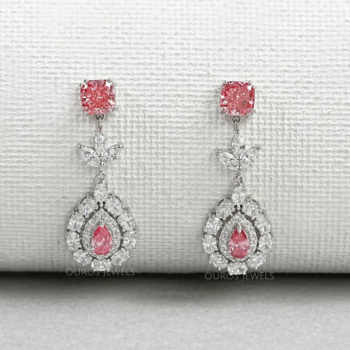 Pink Pear Cut Diamond Double Halo Earrings