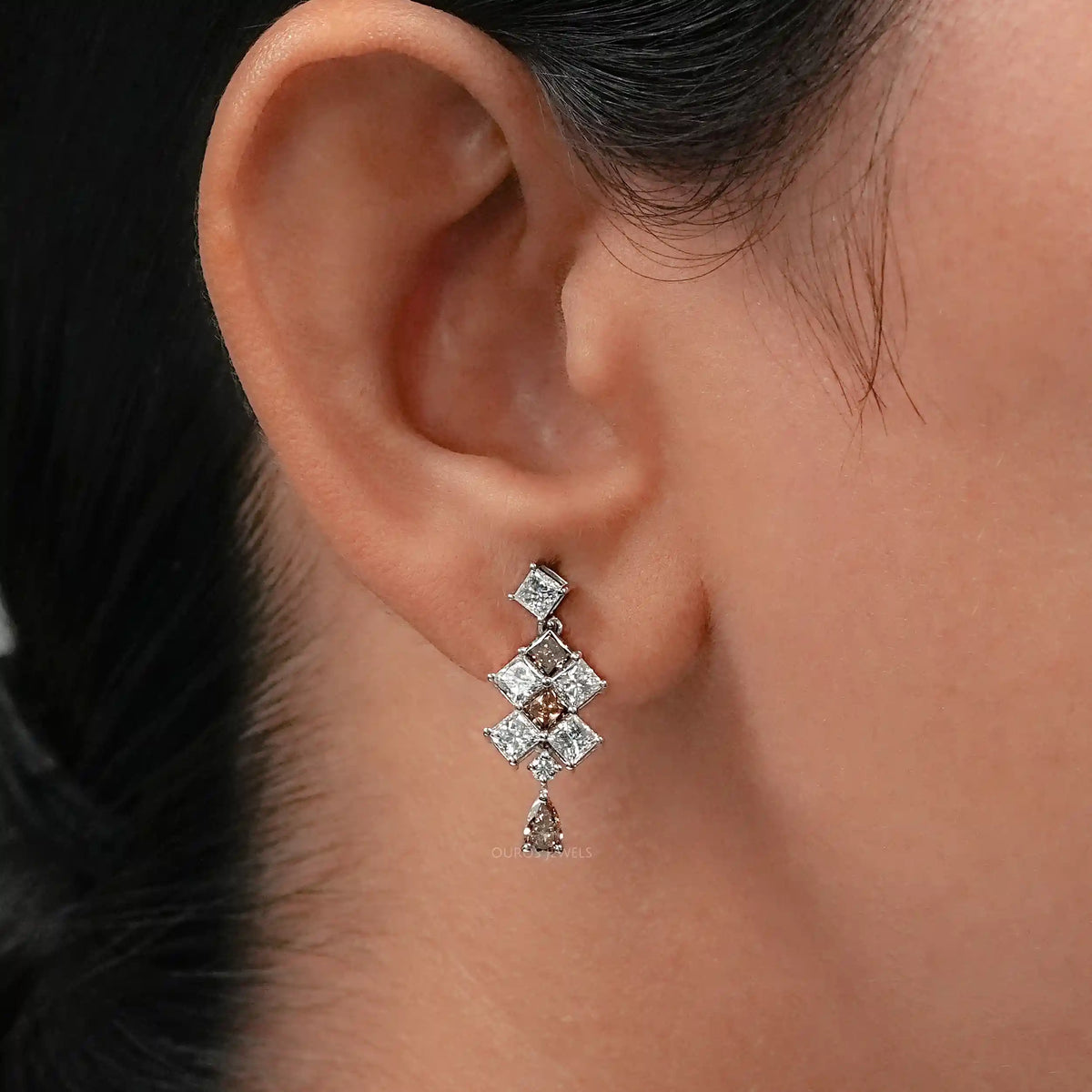 Brown Princess Lab Diamond Drop Earrings Earrings