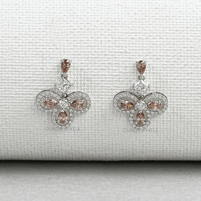 Brown Pear Halo Dangle Earrings