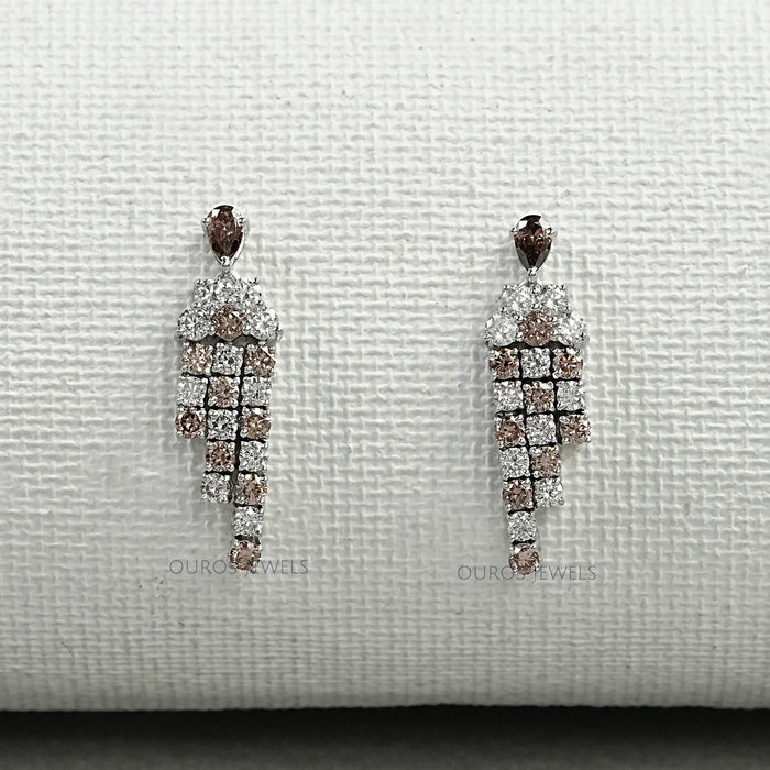 Pear Brown Diamond Dangle Earrings