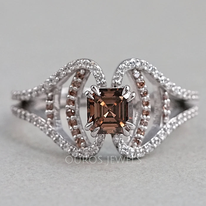 Asscher Cut Brown Diamond Ring