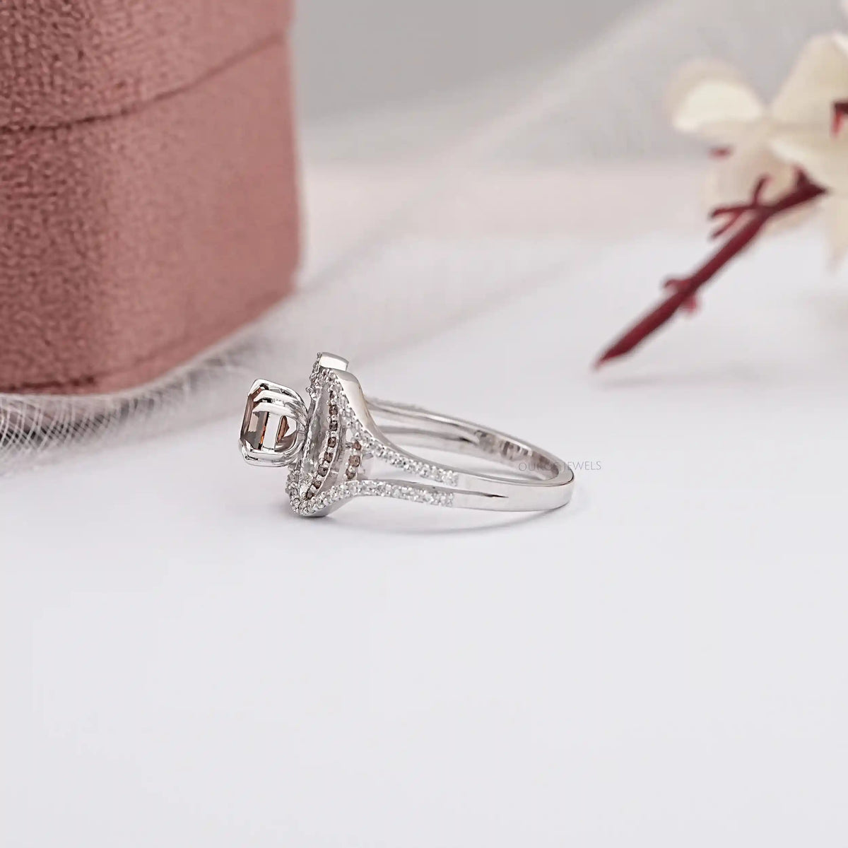 Brown Asscher Cut Lab Diamond Split Shank Accent Ring Ring