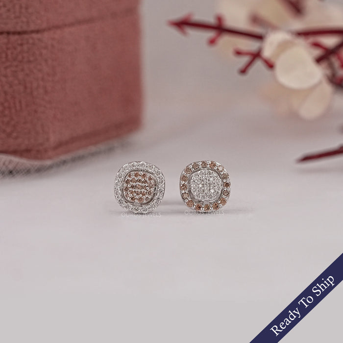 Chocalate Round Diamond Pave Set Stud
