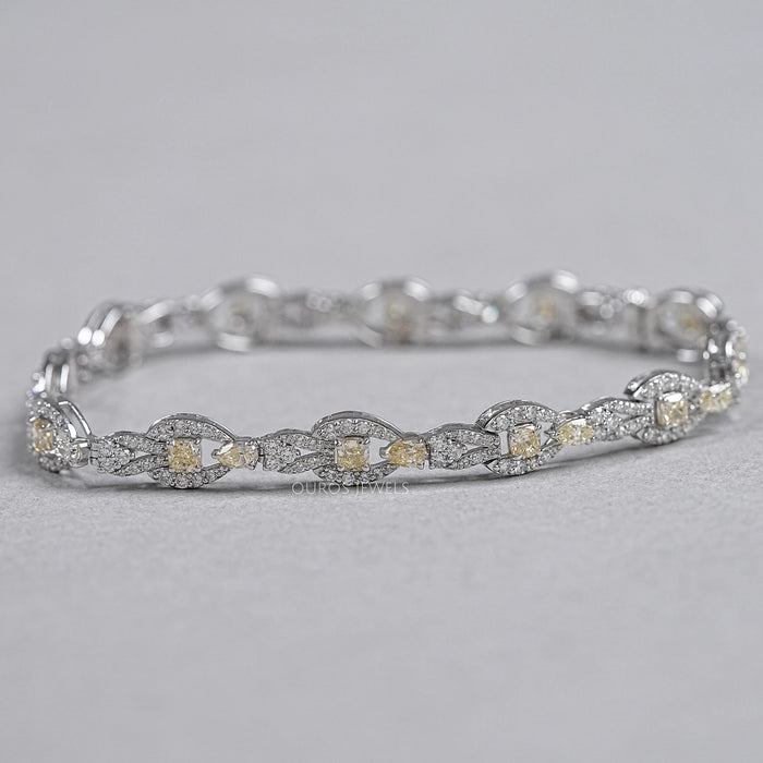 Yellow Cushion Cut Halo Tennis Bracelet