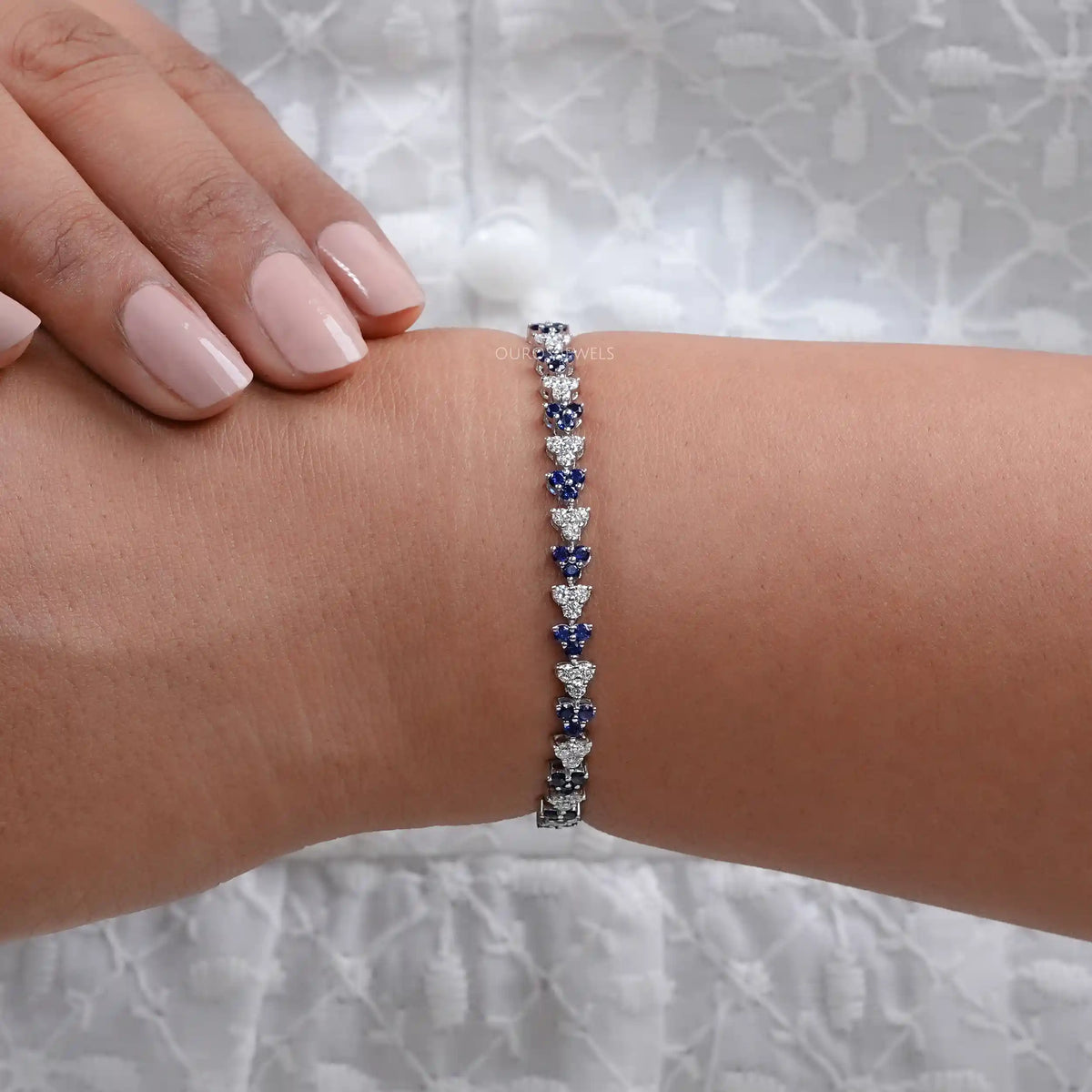 Sapphire Round Cut Three Stone Link Bracelet Bracelet
