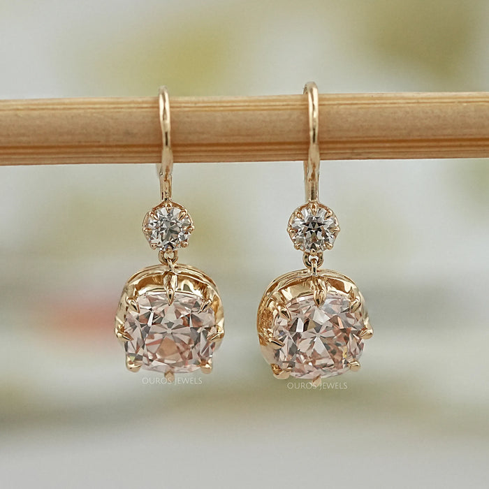 Old Mine Cushion Lab Diamond Dangle Earrings