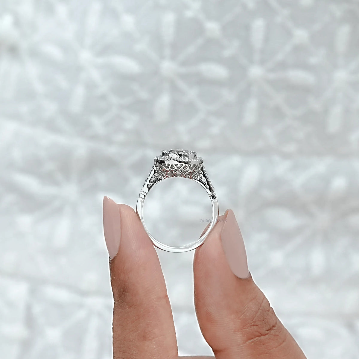 Old Mine Cushion Lab Diamond Halo Engagement Ring Rings