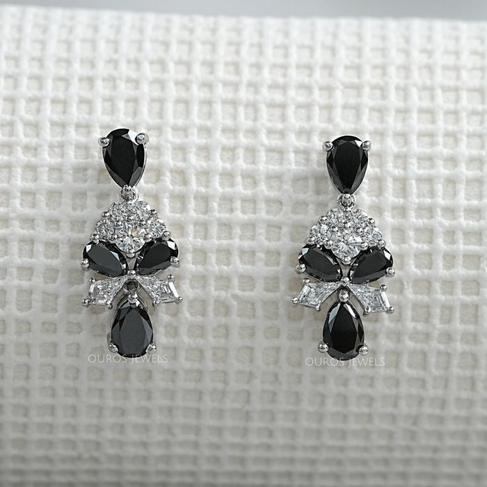 Pear Cut Black Diamond Dangle Earrings