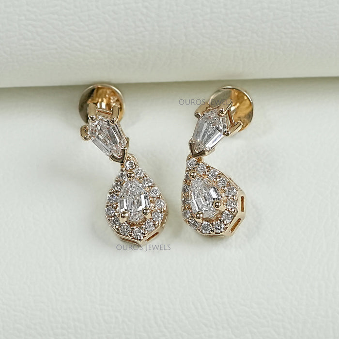 Step Cut Pear Diamond Dangle Earrings