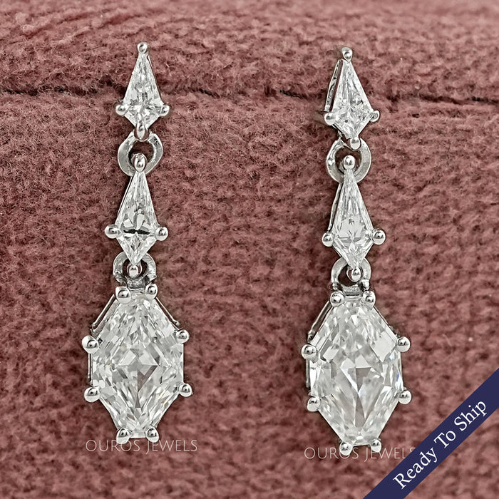 Step Cut Shield Diamond Dangle Drop Earrings