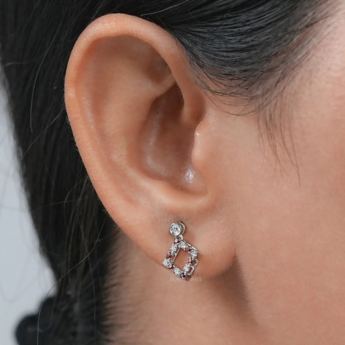 Ruby Round Gemstone Bezel Set Drop Earrings Earrings