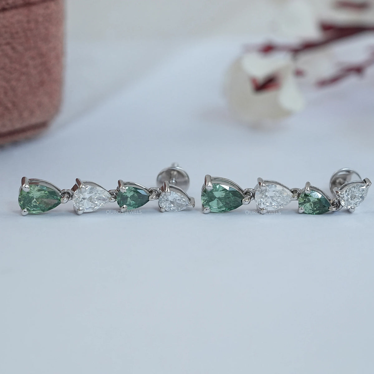 Green Pear Lab Diamond Dangle Earrings Earrings