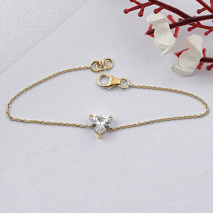 Heart Shaped Solitaire Diamond Chain Bracelet