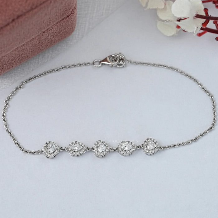 Heart & Pear Cut Five Stone Halo Lab Diamond Bracelet