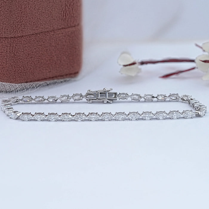 Marquise Cut Lab Diamond White Gold Tennis Bracelet