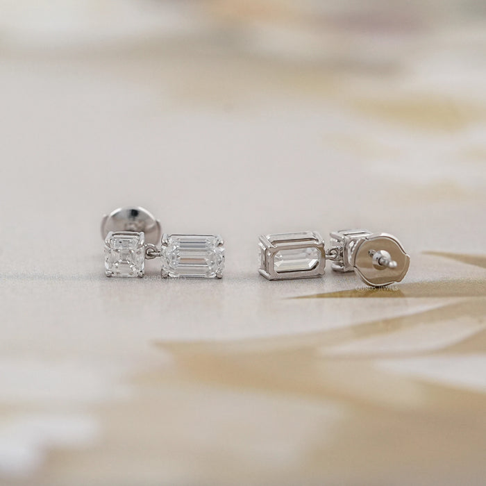 Old Mine Cut Asscher And Emerald Diamond Drop Earrings