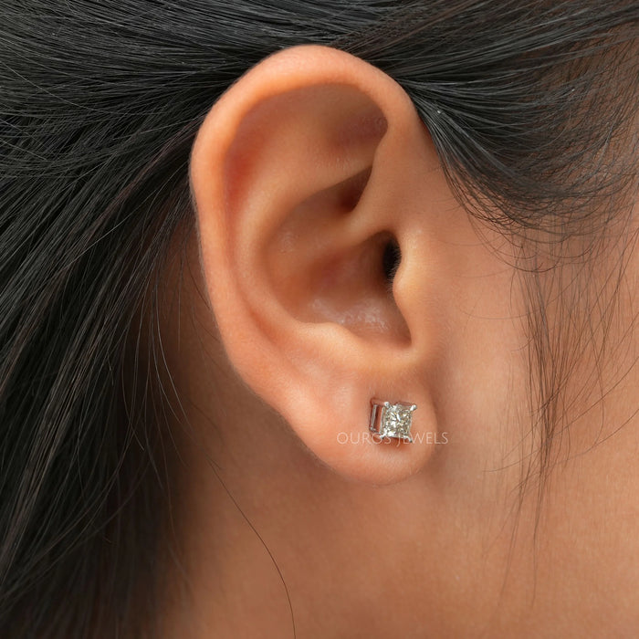 Princess Cut Olive Diamond Solitaire Earrings