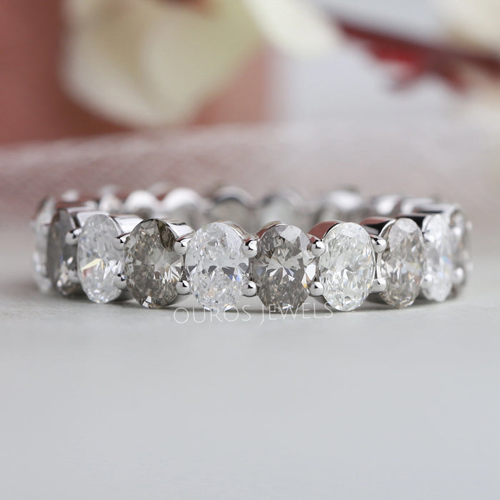 Olive Color Oval Diamond Full Eternity Wedding Band