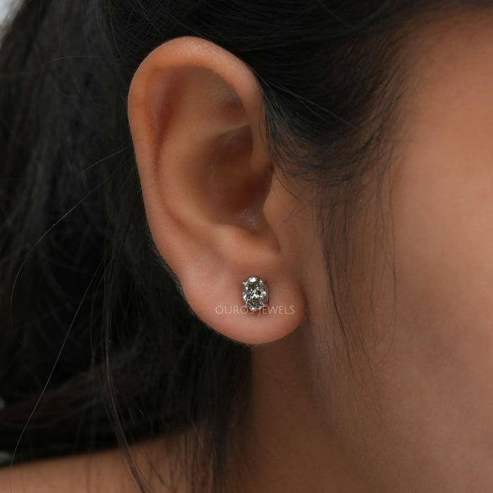 Fancy Olive Oval Solitaire Stud Earrings